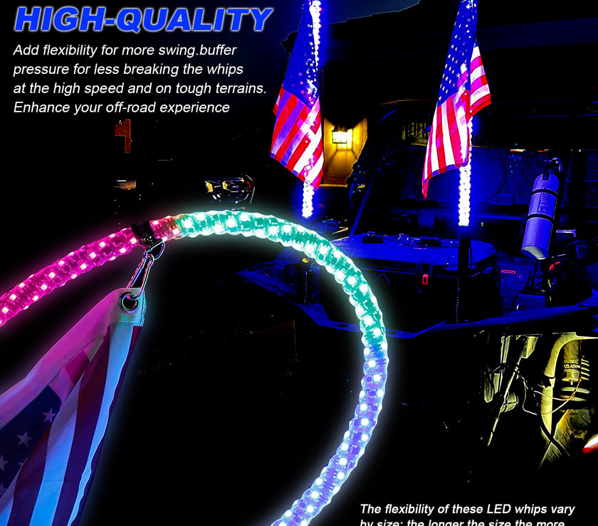 1set 2PC 3FT RGB 16million Colors bluetooth app & RF Remote Control LED Whip Light w/ Flag