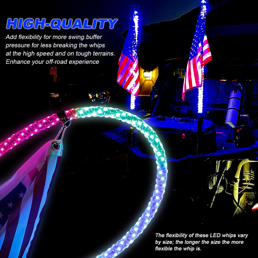 1set 2PC 3FT RGB 16million Colors bluetooth app & RF Remote Control LED Whip Light w/ Flag