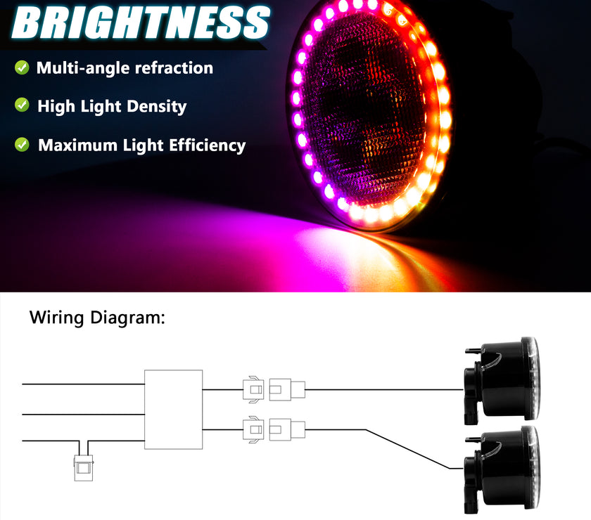 Nicoko Smoked Lens Turn Signals Lights with Multicolor Halo ring controlled by Bluetooth&Remote, Amber LED Front Grill Indicator Parking Lights with 2007-2018 J-e-e-p Wrangler JK JKU PACK2