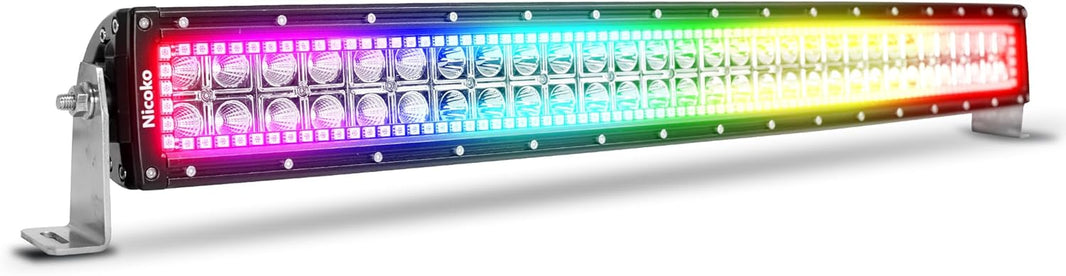 32 Inch 180W 18000LM Curved Double Row Spot Flood LED Light Bar with RGB Halo Ring