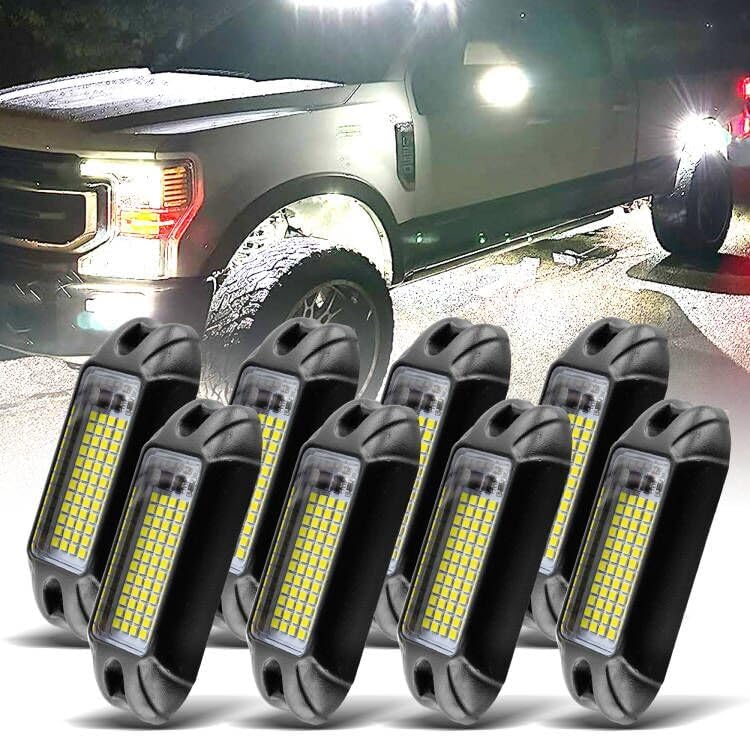 Nicoko 8Pods Pure White 72 LEDs SMD Chips 72w High Power Rock Lights Kit Super Bright White Offroad Car Boat Underglow Lights IP68 Waterproof for Truck SUV UTV ATV RZR