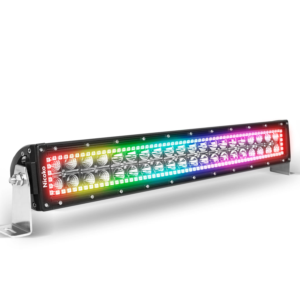 Nicoko 120w 20/22inch Straight Led light bar with Chasing RGB halo Strip