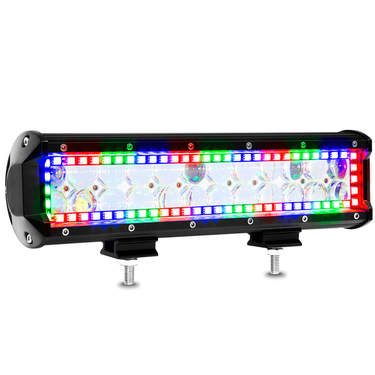 12 inch 72W 7200LM Straight Double Row Spot Flood LED Light Bar with RGB Halo Ring