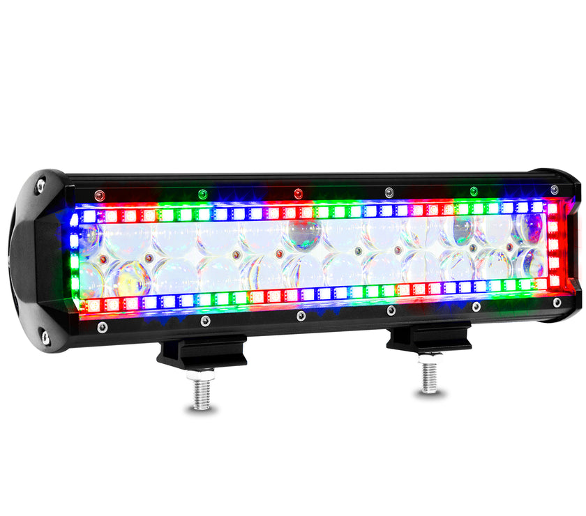 12 inch 72W 7200LM Straight Double Row Spot Flood LED Light Bar with RGB Halo Ring