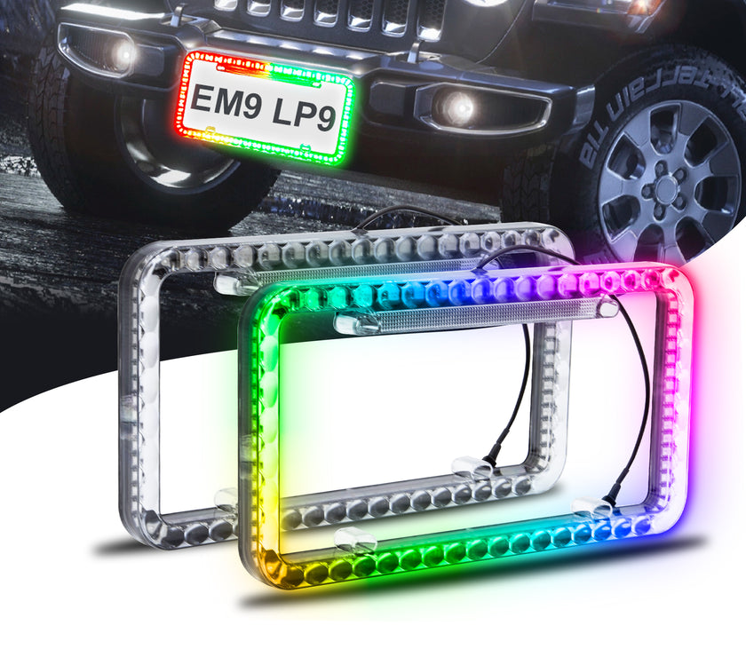 Nicoko Multicolour License Plate Lights APP&Remote Control License Plate Frames, IP68 Waterproof Multicolor LED Chasing Halo License Plate Lights with Brake Function (Clear car Plate -2pcs)