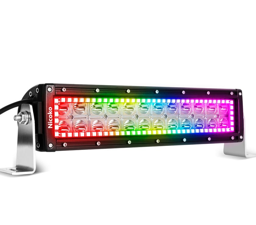 Nicoko 12Inch 72W Spot Lights Led light bar with RGB Chasing Halo