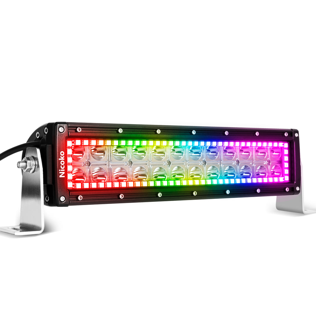 Nicoko 12Inch 72W Spot Lights Led light bar with RGB Chasing Halo