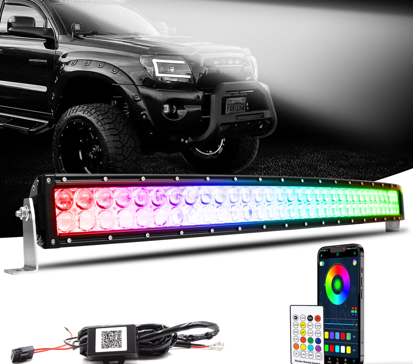 Nicoko 32" 180W Led Curved Chase Light Bar IP68 Waterproof Free Wiring Harness LED Strobe Flashing Light Bar Off Road Driving Fog Lamp for Jeeps, UTV, ATV, RZR, Trucks etc