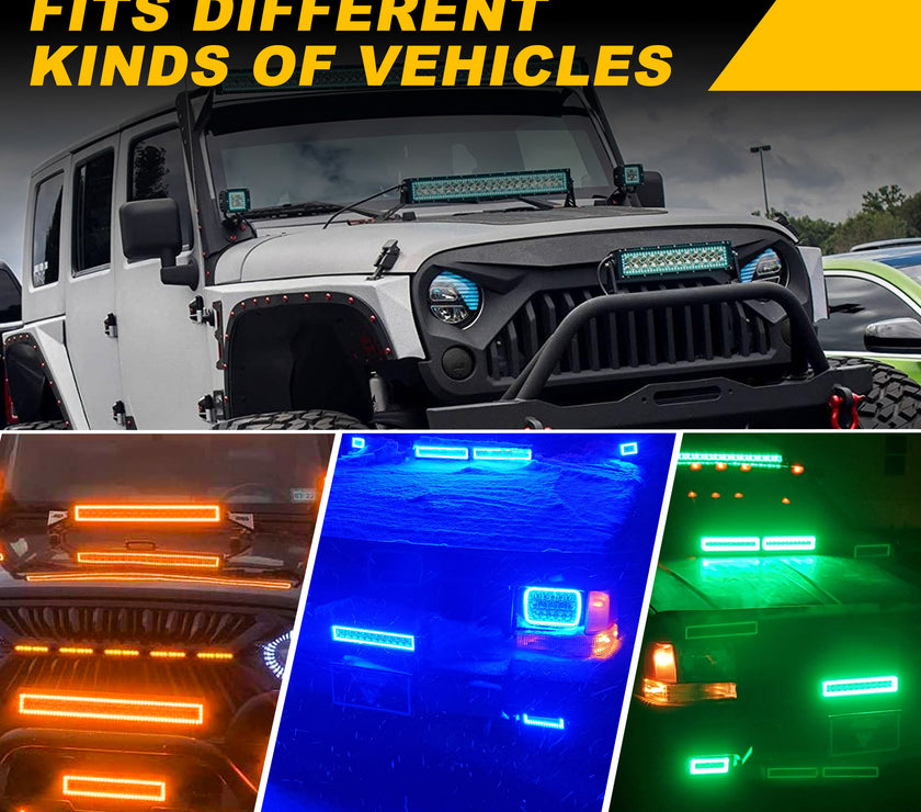 Nicoko 12Inch 72W Spot Lights Led light bar with RGB Chasing Halo