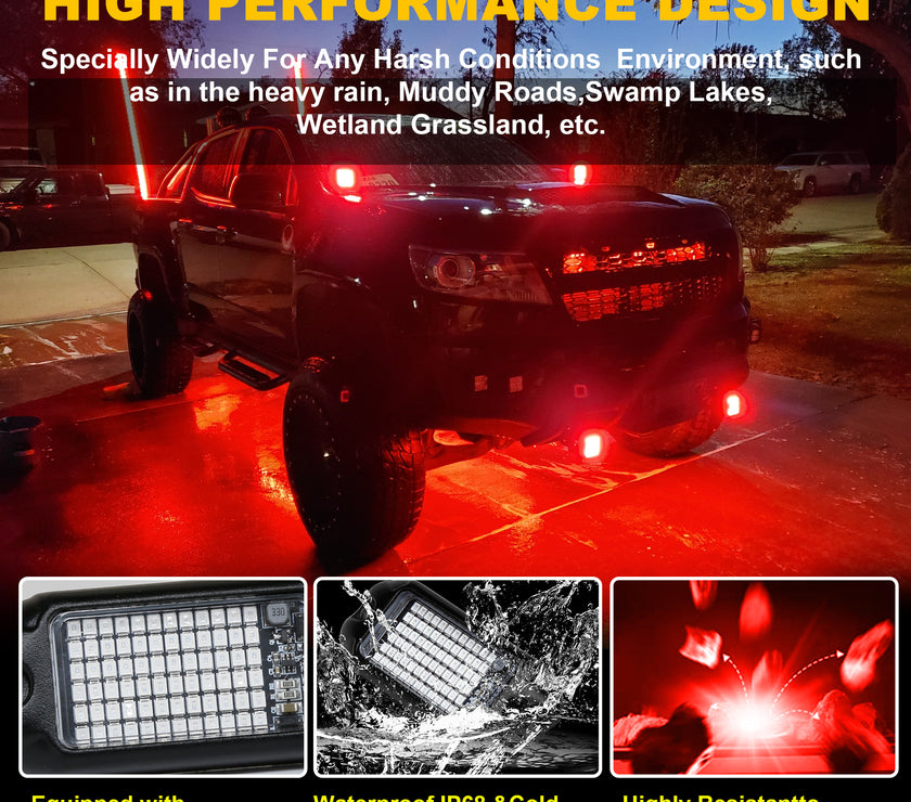 Nicoko 4Pods PureRed 72 LEDs SMD Chips 72w High Power Rock Lights Kit Super Bright Red Offroad Car Boat Underglow Lights IP68 Waterproof for Truck SUV UTV ATV RZR