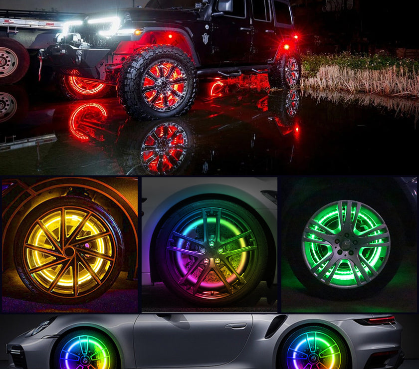 Nicoko 4PCS 15.5inch 6 Rows LED Wheel Ring Lights RGB with APP&Remote Control w/Turn Signal and Braking Function