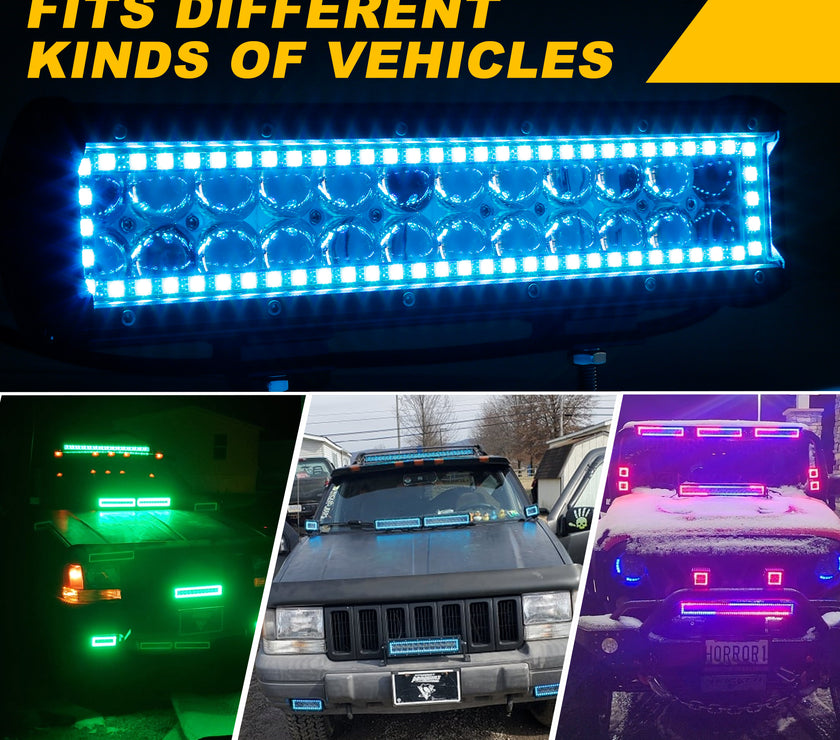 12 inch 72W 7200LM Straight Double Row Spot Flood LED Light Bar with RGB Halo Ring