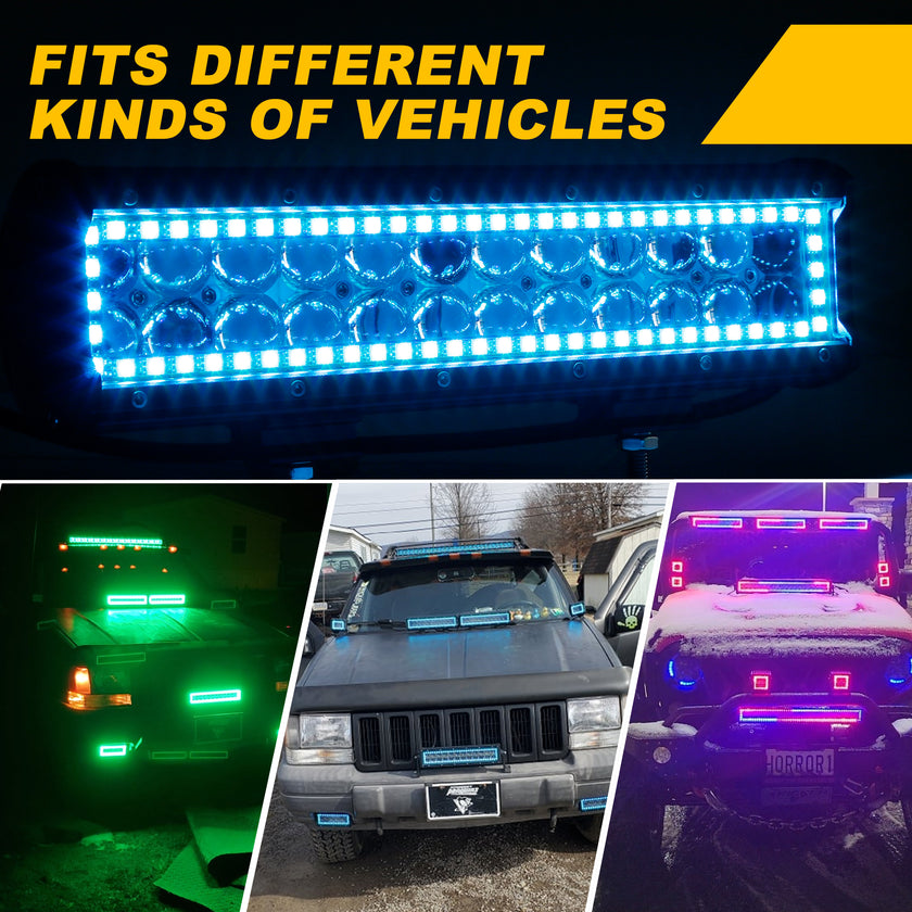 12 inch 72W 7200LM Straight Double Row Spot Flood LED Light Bar with RGB Halo Ring