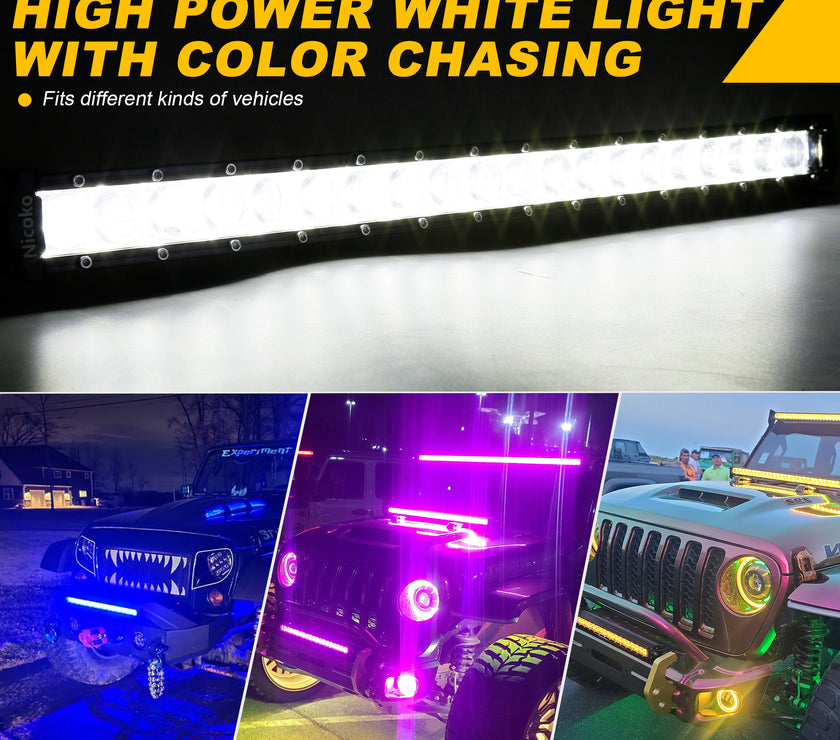 Nicoko 100w single row light bar with chasing function Bluetooth&Remote controlled