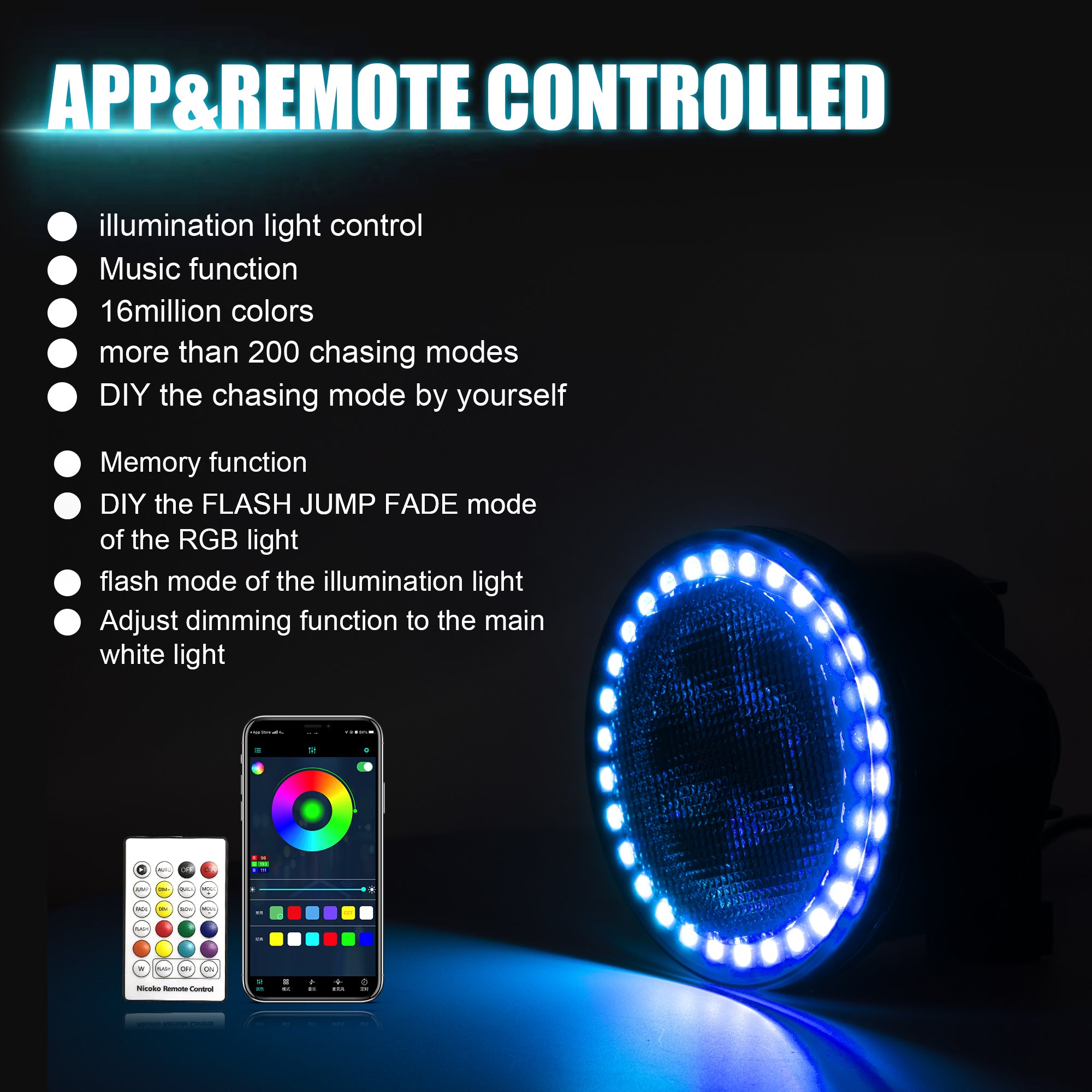 Nicoko Smoked Lens Turn Signals Lights with Multicolor Halo ring contr