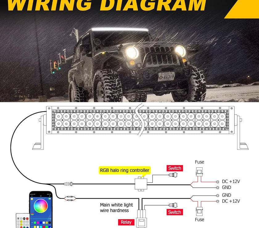32 Inch 180W 18000LM Curved Double Row Spot Flood LED Light Bar with RGB Halo Ring