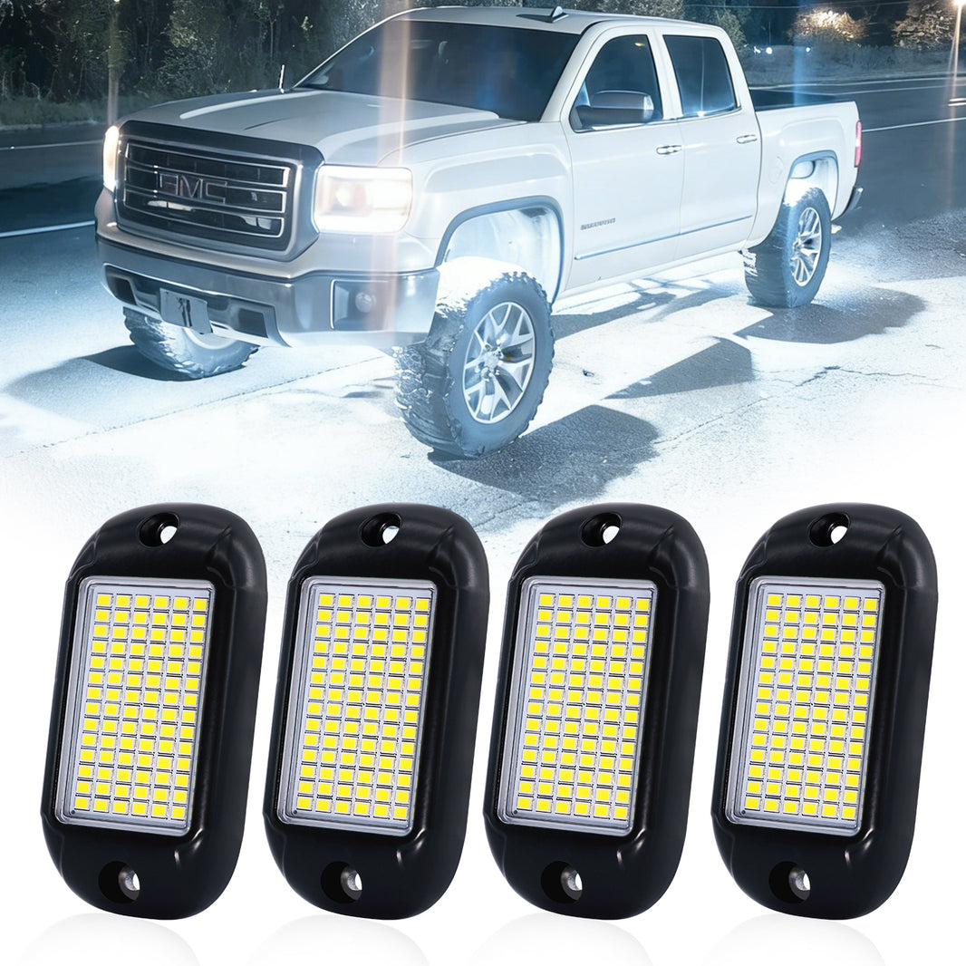 Nicoko 4Pods Pure White 84 LEDs SMD Chips High Power Rock Lights Kit Super Bright White Offroad Car Boat Underglow Lights IP68 Waterproof for Truck SUV UTV ATV RZR