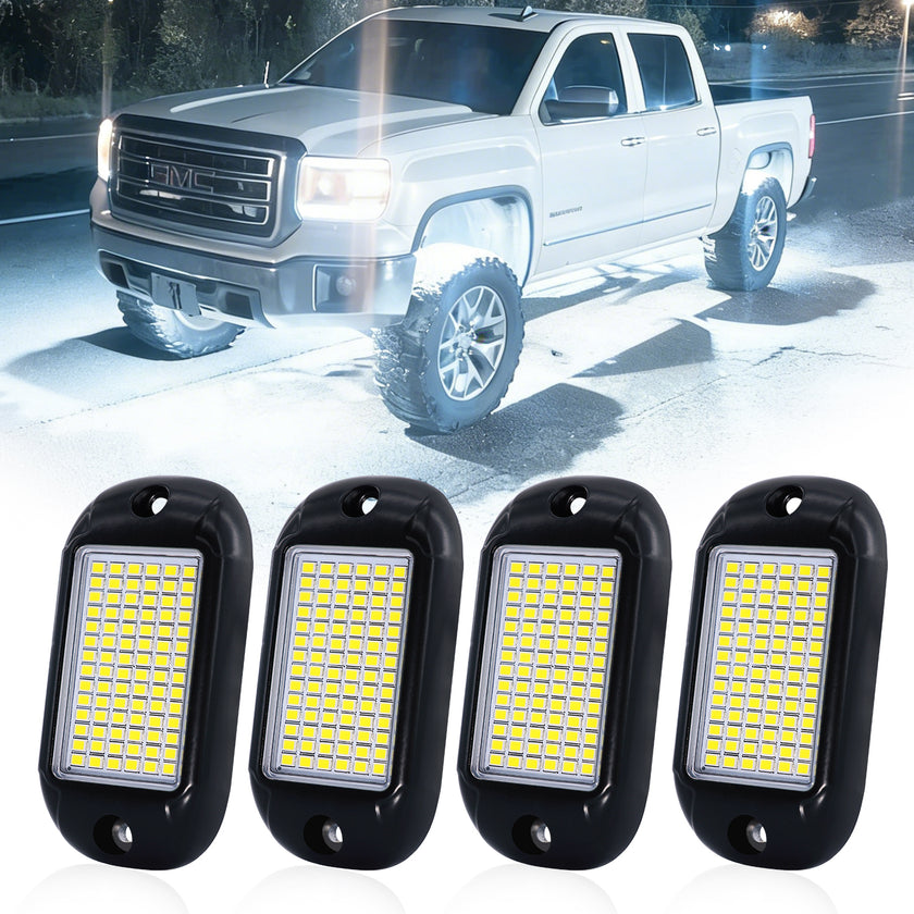 Nicoko 4Pods Pure White 84 LEDs SMD Chips High Power Rock Lights Kit Super Bright White Offroad Car Boat Underglow Lights IP68 Waterproof for Truck SUV UTV ATV RZR