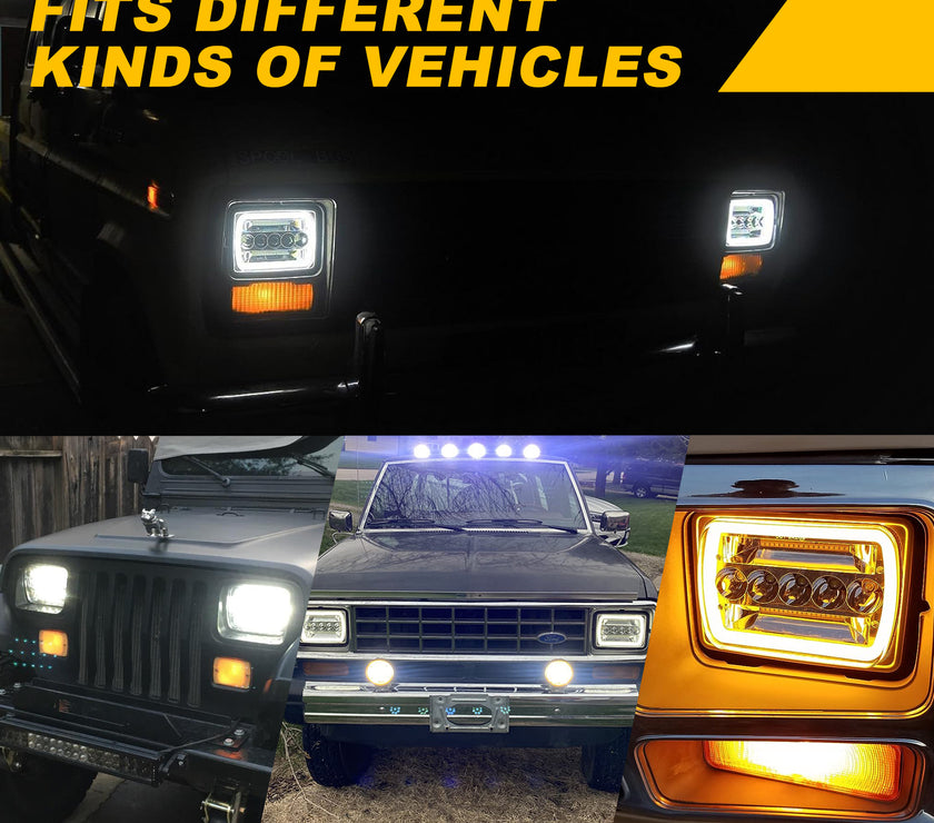 Nicoko H6054 Led Headlights 5x7 7x6 Led Headlamp High and Low Sealed Beam with RGB, Compatible for Jeep Wrangler Cherokee YJ XJ Ford E250 GMC Dodge Toyota Truck Van etc with H4 Plug （2 Pack）