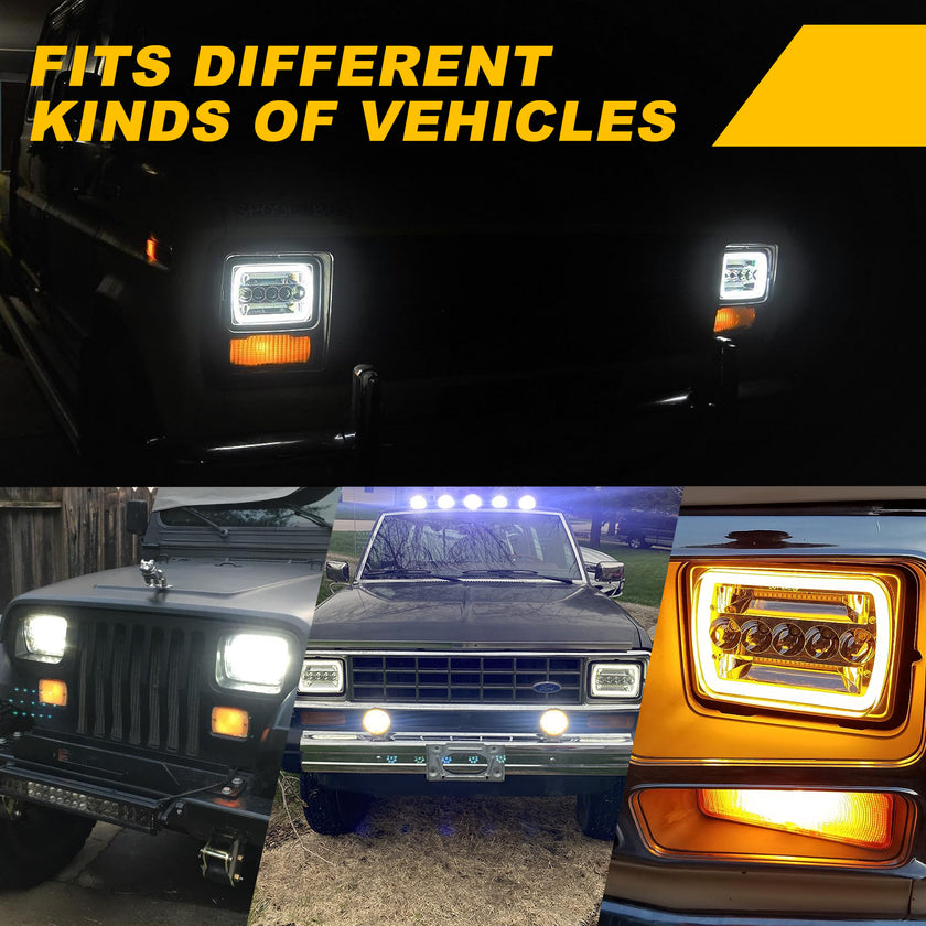 Nicoko H6054 Led Headlights 5x7 7x6 Led Headlamp High and Low Sealed Beam with RGB, Compatible for Jeep Wrangler Cherokee YJ XJ Ford E250 GMC Dodge Toyota Truck Van etc with H4 Plug （2 Pack）