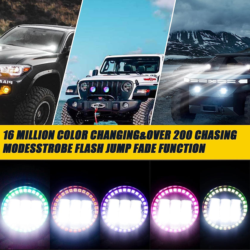 Nicoko Round LED Offroad Lights 30W RGBW Color Change Light Pods Round LED Driving Lights Spot Work Fog Light with Wiring Harness for Truck Pickup SUV ATV UTV 4x4 pack 2