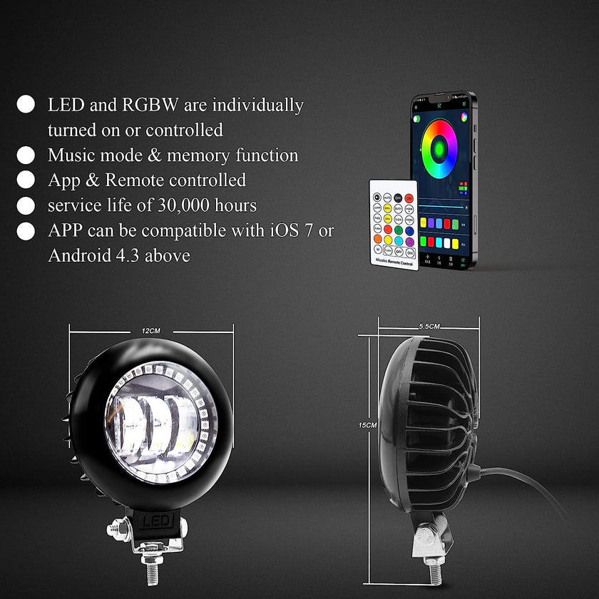 Nicoko Round LED Offroad Lights 30W RGBW Color Change Light Pods Round Nicoko Round LED Offroad Lights 30W RGBW Color Change Light Pods Round