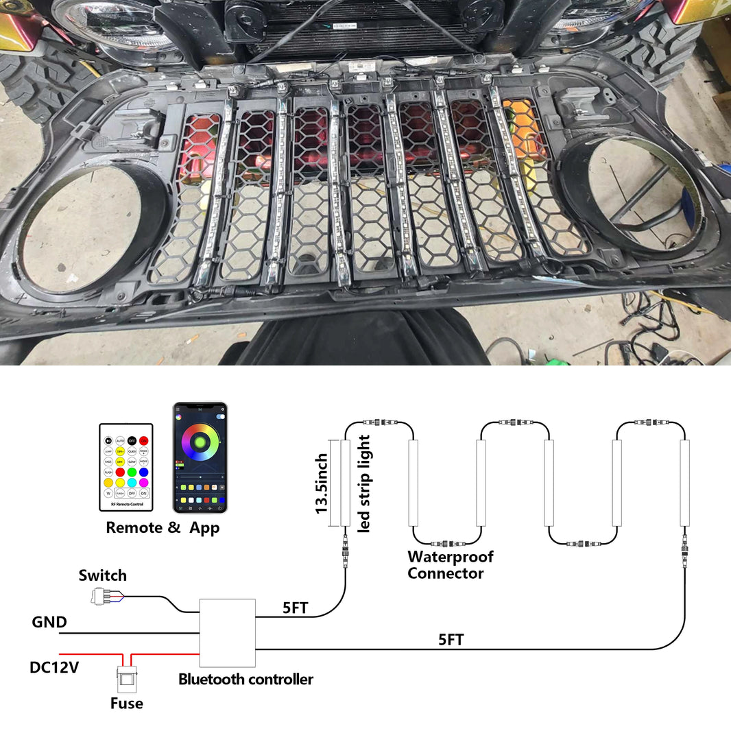 13.5inch RGB Chasing Led Strip For Jeep Grill Pack 6 IP68 Waterproof