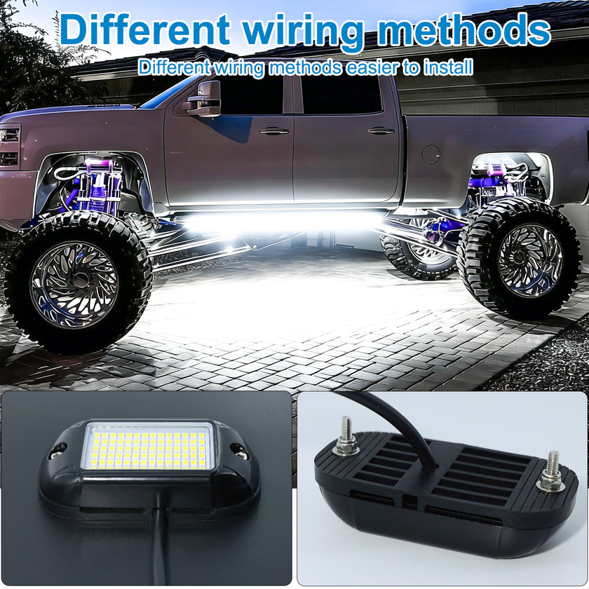 Nicoko 4Pods Pure White 84 LEDs SMD Chips High Power Rock Lights Kit Super Bright White Offroad Car Boat Underglow Lights IP68 Waterproof for Truck SUV UTV ATV RZR