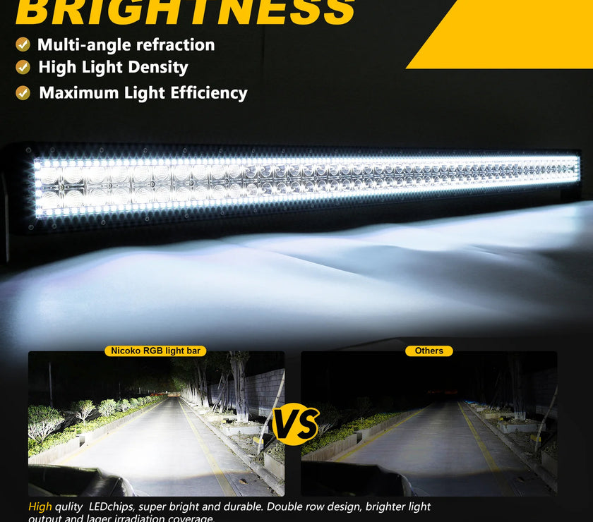 42 Inch 240W 24000LM Straight Double Row Spot Flood LED Light Bar with RGB Halo Ring