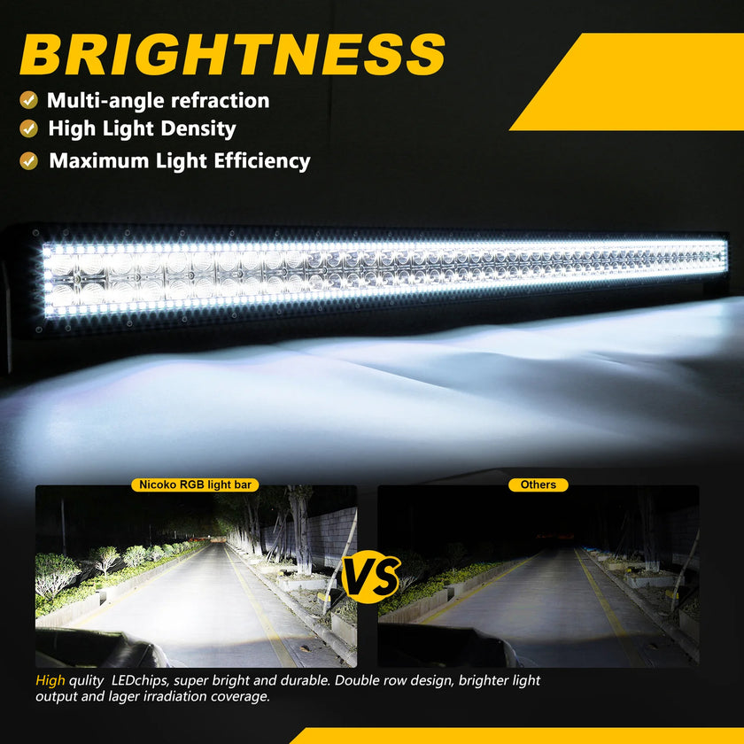 42 Inch 240W 24000LM Straight Double Row Spot Flood LED Light Bar with RGB Halo Ring