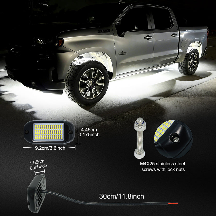 Nicoko 4Pods Pure White 84 LEDs SMD Chips High Power Rock Lights Kit Super Bright White Offroad Car Boat Underglow Lights IP68 Waterproof for Truck SUV UTV ATV RZR