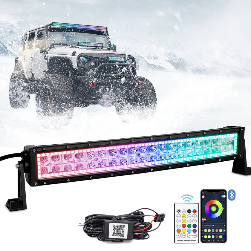 22 Inch 120W 12000LM Curved Double Row Spot Flood LED Light Bar with RGB Halo Ring