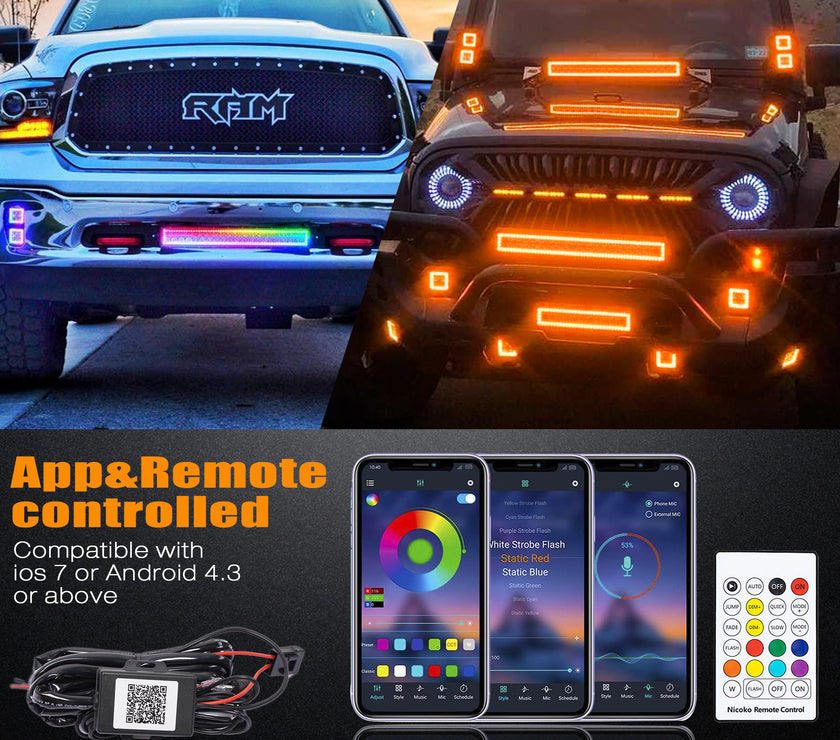 Nicoko 120w 20/22inch Straight Led light bar with Chasing RGB halo Strip
