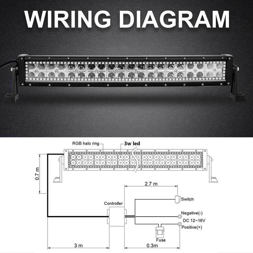 22 Inch 120W 12000LM Curved Double Row Spot Flood LED Light Bar with RGB Halo Ring