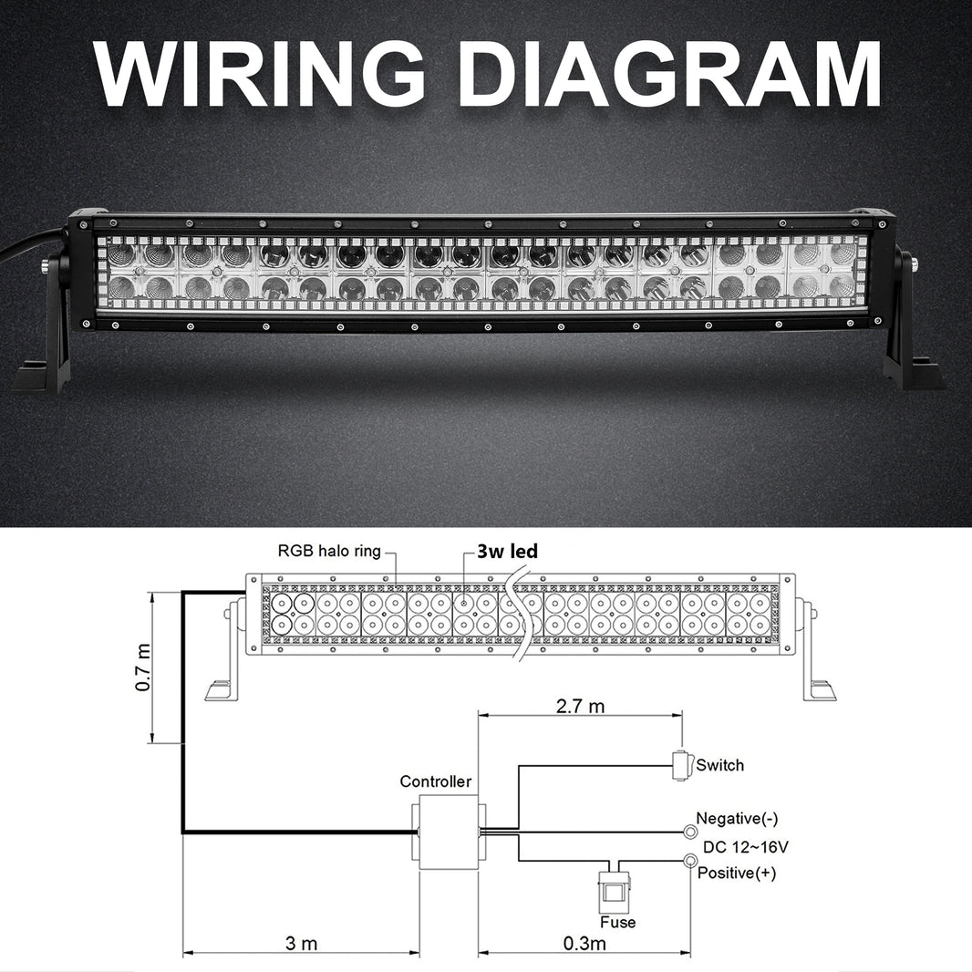 Nicoko 120w 20/22inch Straight Led light bar with Chasing RGB halo Strip