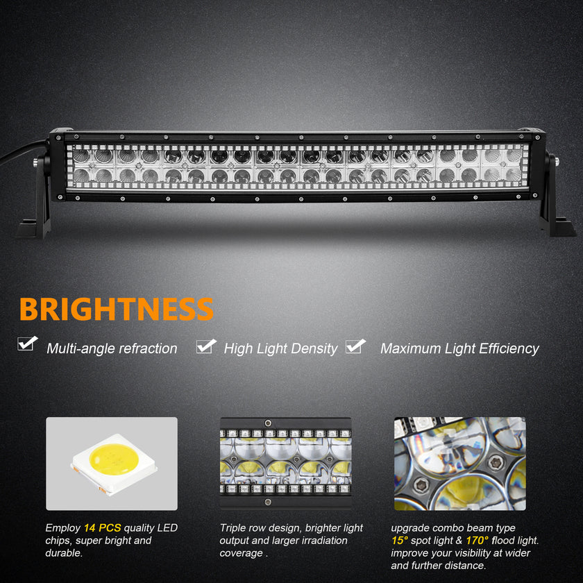 Nicoko 120w 20/22inch Straight Led light bar with Chasing RGB halo Strip