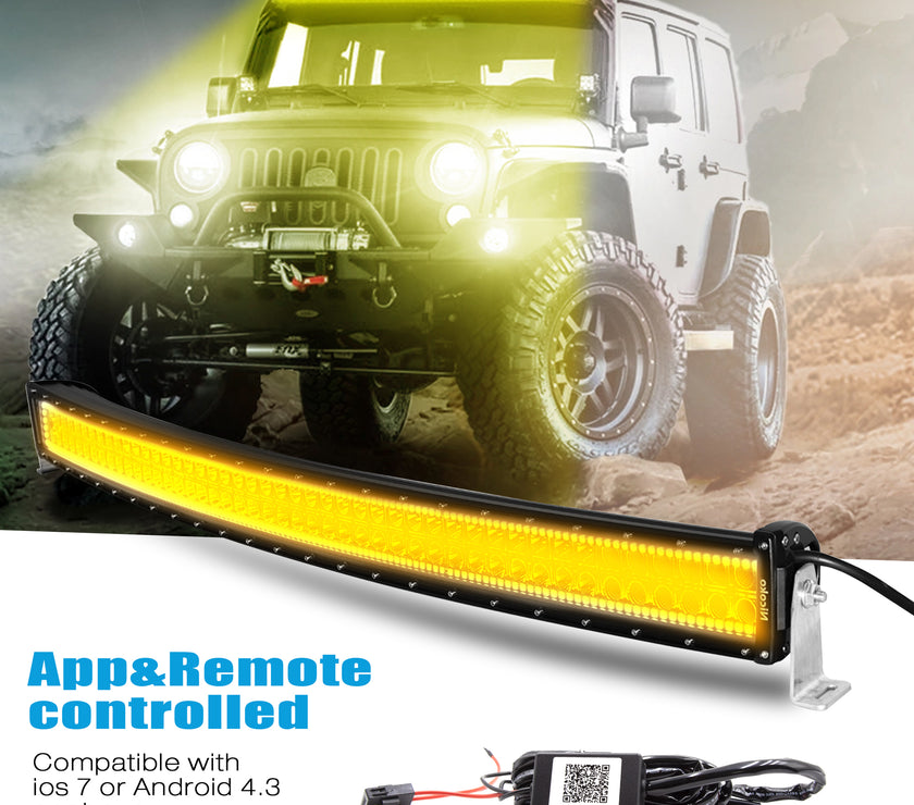 32 Inch 180W 18000LM Curved Amber White Double Row Spot Flood LED Light Bar with RGB Halo Ring