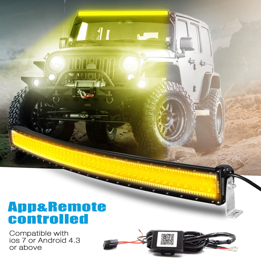 32 Inch 180W 18000LM Curved Amber White Double Row Spot Flood LED Light Bar with RGB Halo Ring