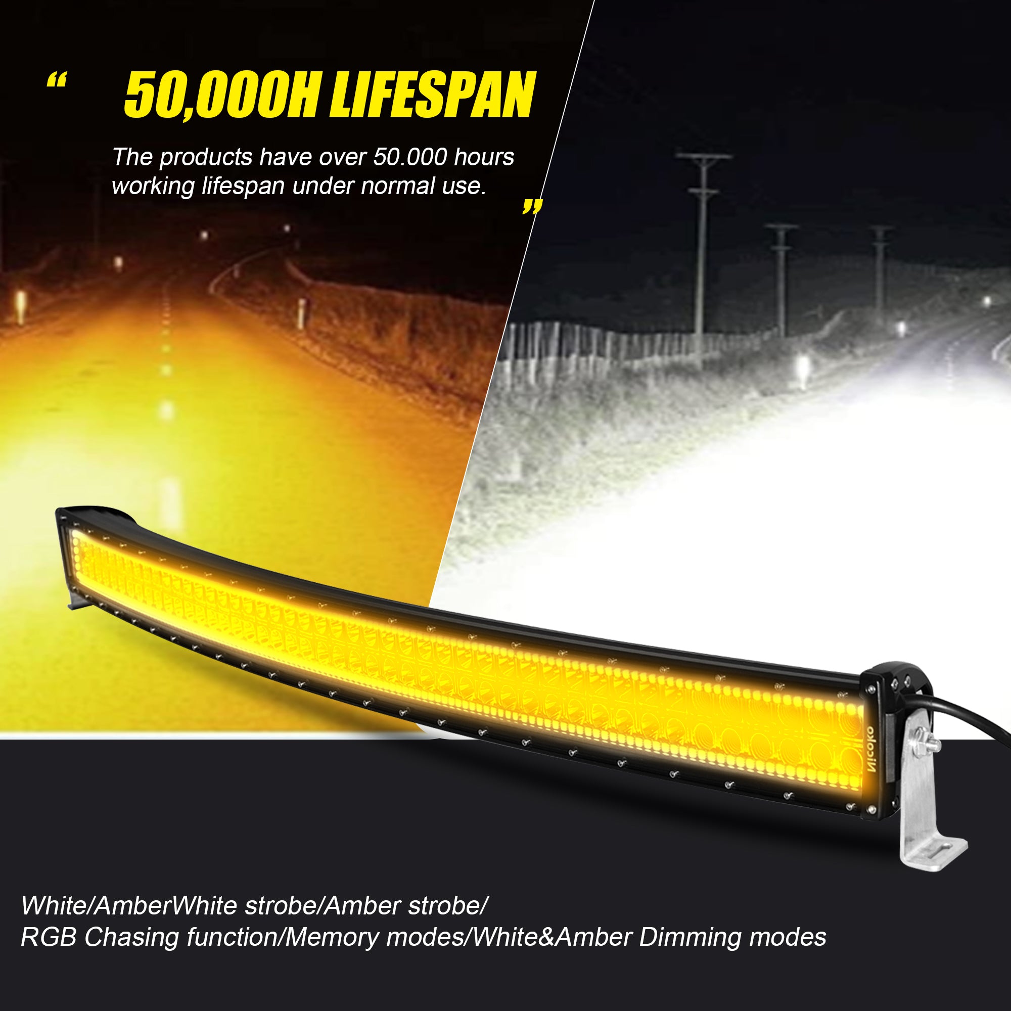 32 Inch 180W 18000LM Curved Amber White Double Row Spot Flood LED Ligh