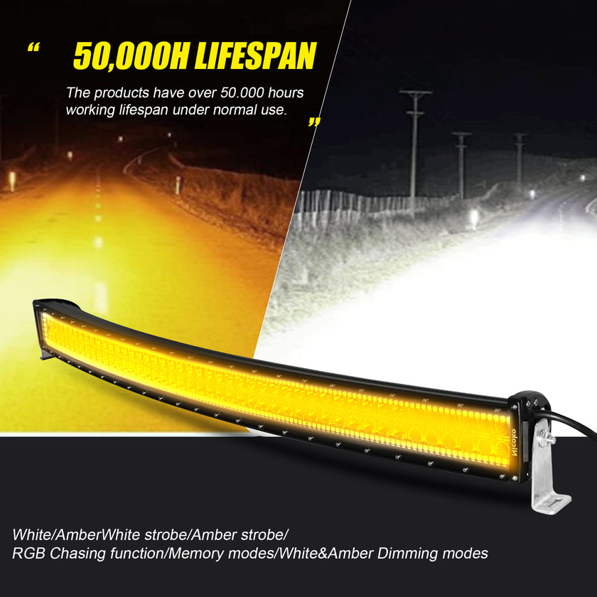 32 Inch 180W 18000LM Curved Amber White Double Row Spot Flood LED Light Bar with RGB Halo Ring