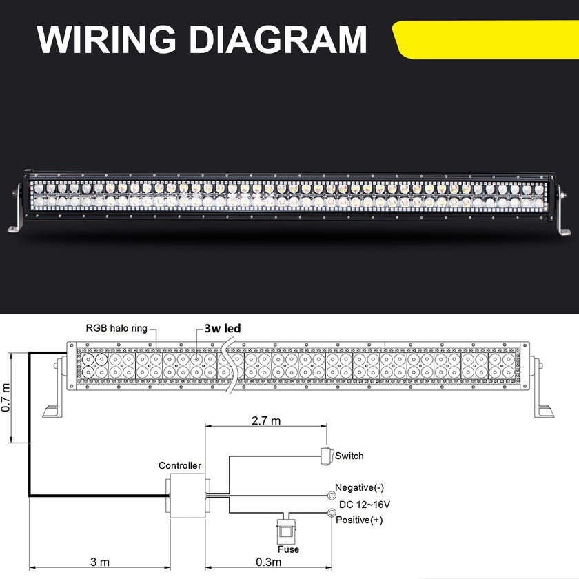 32 Inch 180W 18000LM Curved Amber White Double Row Spot Flood LED Light Bar with RGB Halo Ring