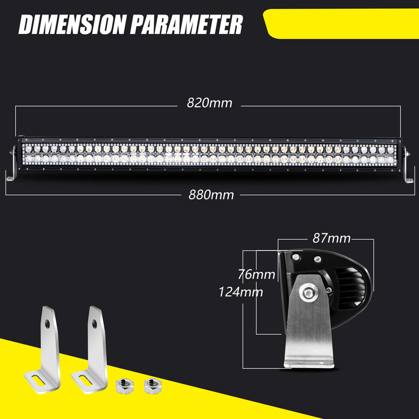 32 Inch 180W 18000LM Curved Amber White Double Row Spot Flood LED Light Bar with RGB Halo Ring