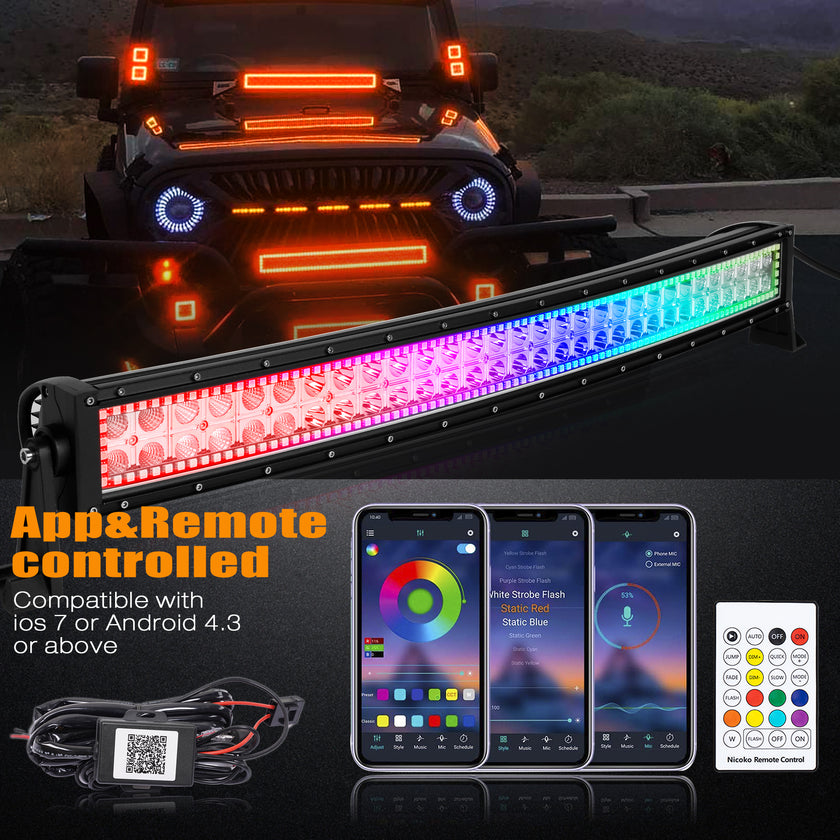 32 Inch 180W 18000LM Curved Double Row Spot Flood LED Light Bar with RGB Halo Ring