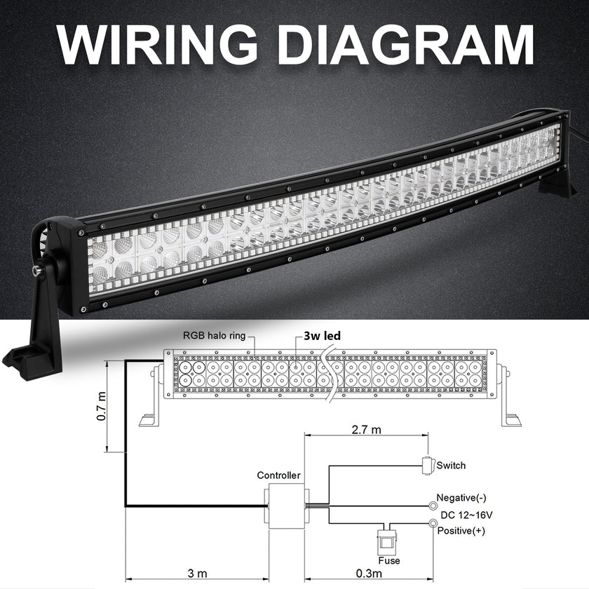 32 Inch 180W 18000LM Curved Double Row Spot Flood LED Light Bar with RGB Halo Ring