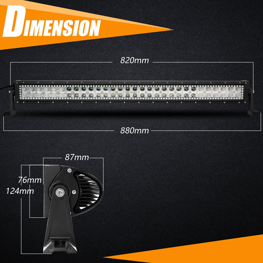 32 Inch 180W 18000LM Curved Double Row Spot Flood LED Light Bar with RGB Halo Ring