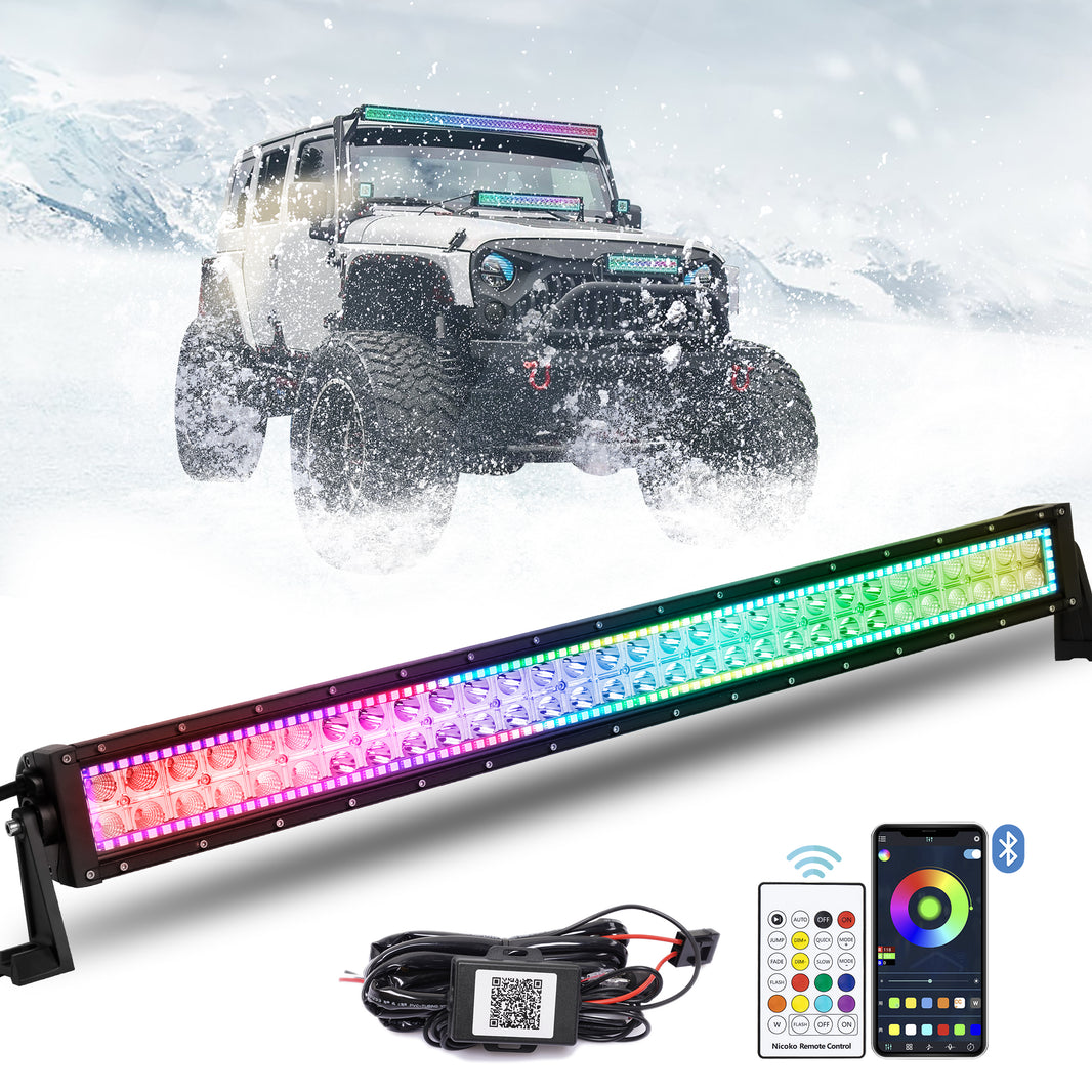 32 Inch 180W 18000LM Straight Double Row Spot Flood LED Light Bar with RGB Halo Ring