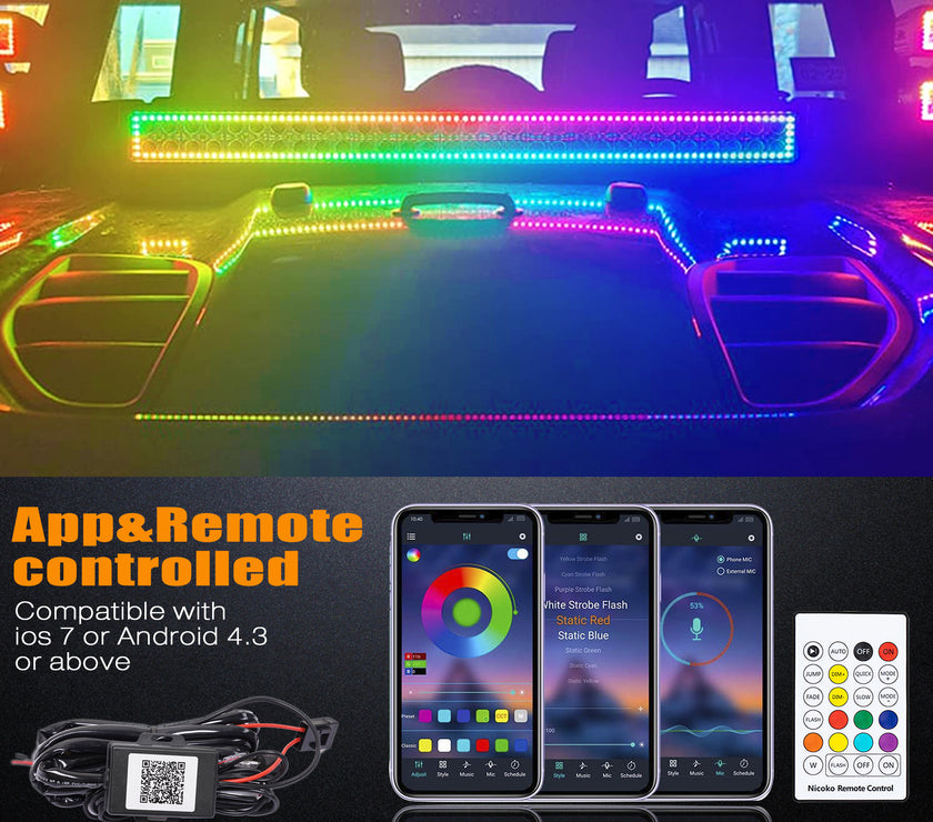 32 Inch 180W 18000LM Straight Double Row Spot Flood LED Light Bar with RGB Halo Ring