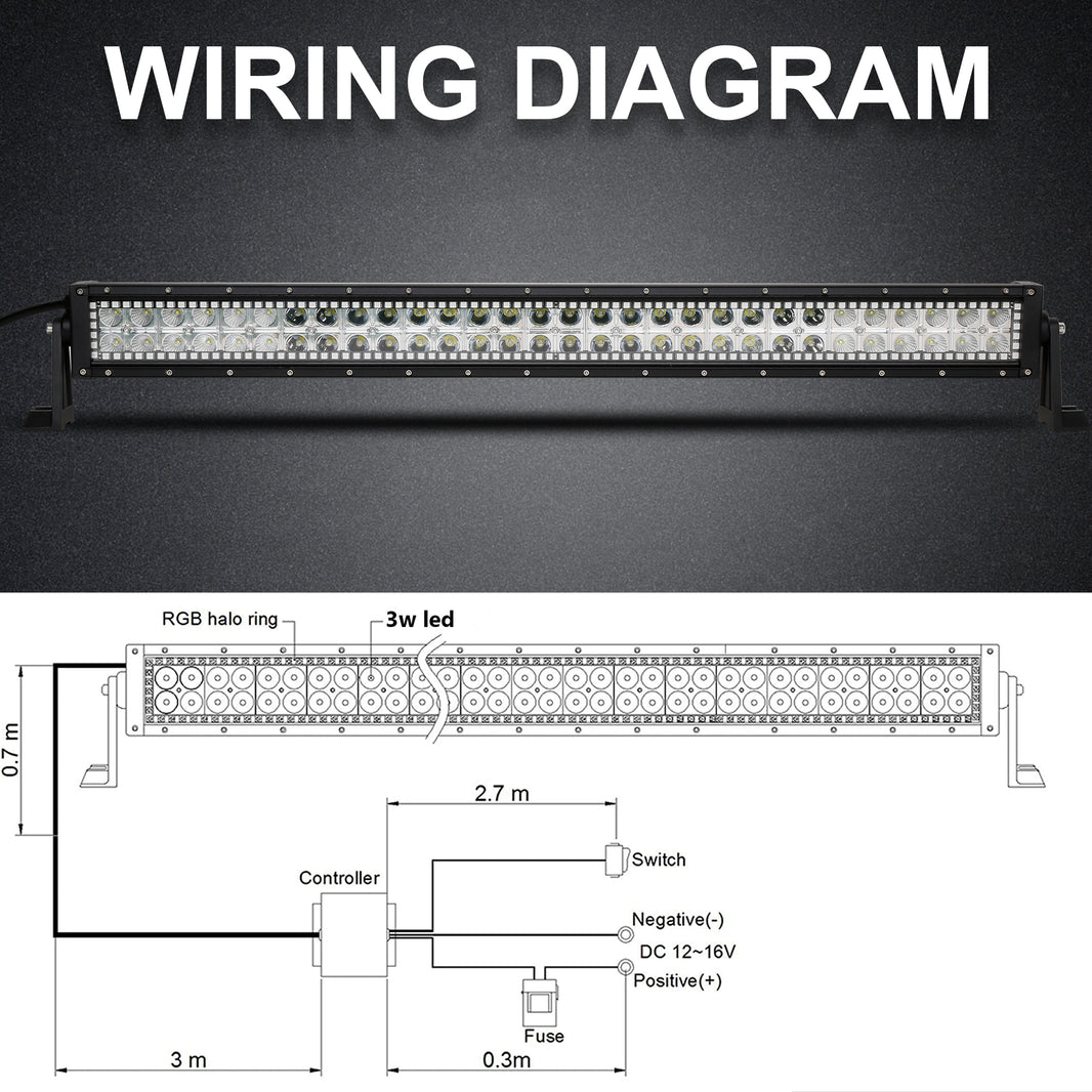 32 Inch 180W 18000LM Straight Double Row Spot Flood LED Light Bar with RGB Halo Ring