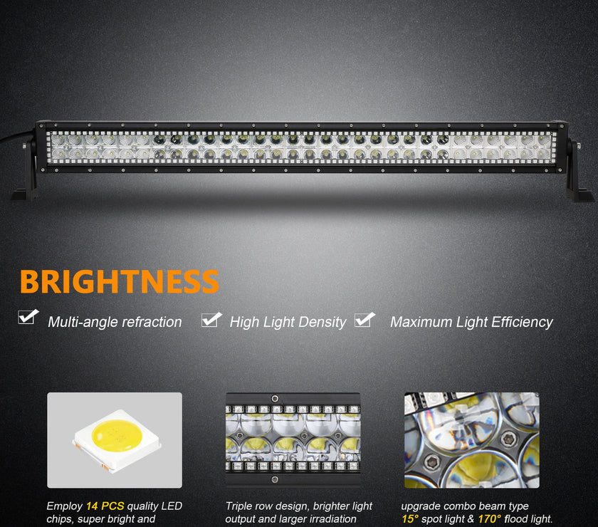 32 Inch 180W 18000LM Straight Double Row Spot Flood LED Light Bar with RGB Halo Ring