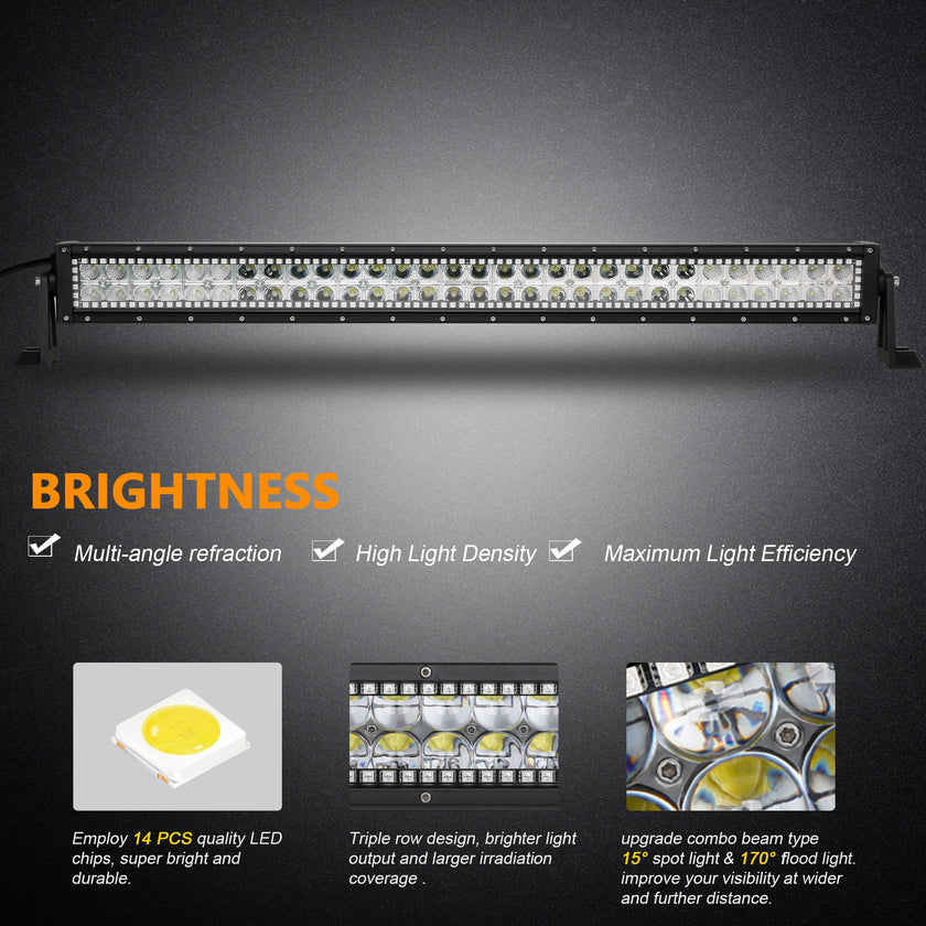 32 Inch 180W 18000LM Straight Double Row Spot Flood LED Light Bar with RGB Halo Ring